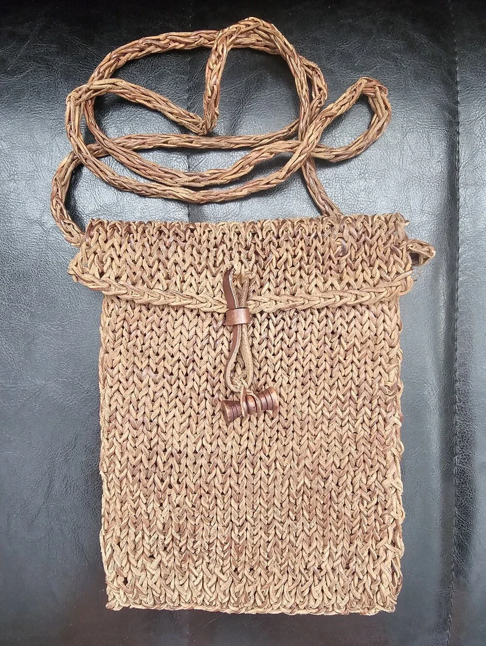 Chico's Brown Leather Woven Crossbody Bag 7x9